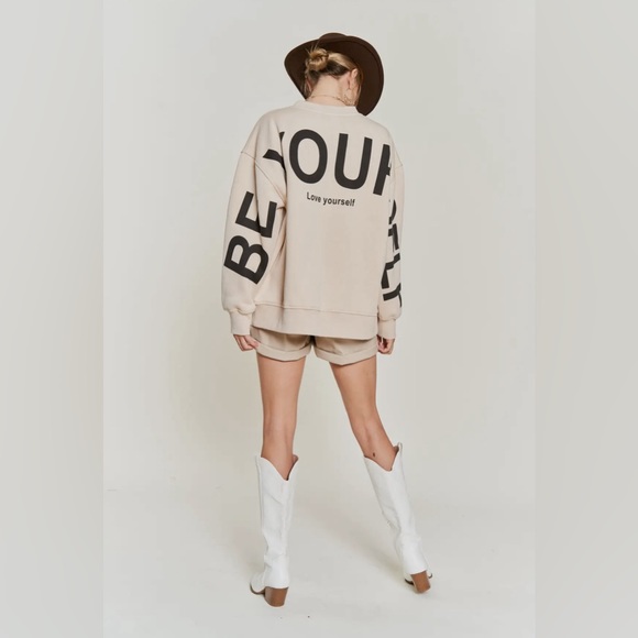 Be Yourself, Love Yourself Sweatshirt- Tan - Picture 3 of 5